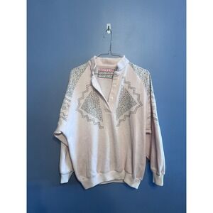 Women's Vintage Beewear Light Pink Qtr Button Pull Over Geometric 80s Sz Sm/Med